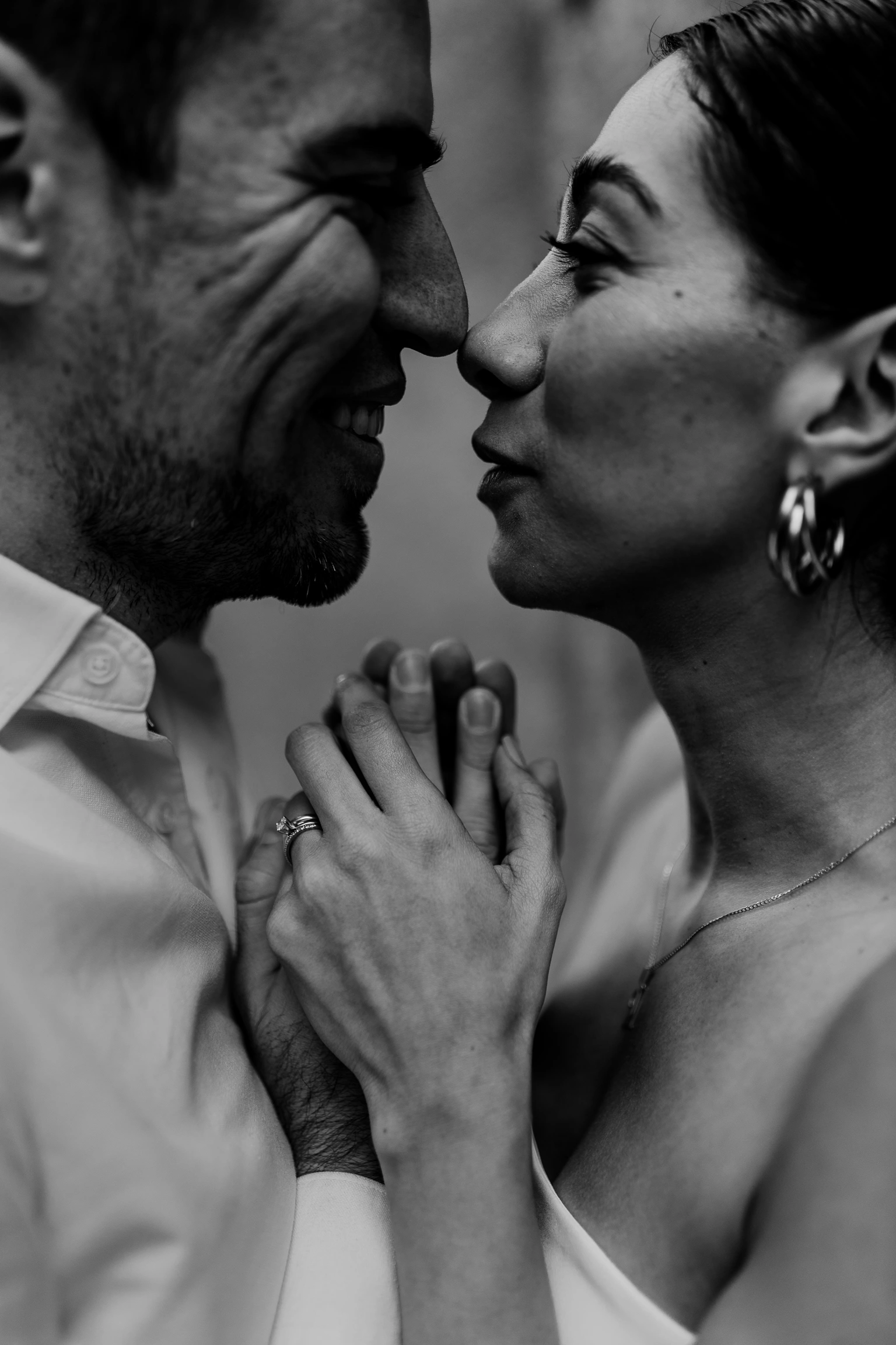 Close moment — smiling and eye contact