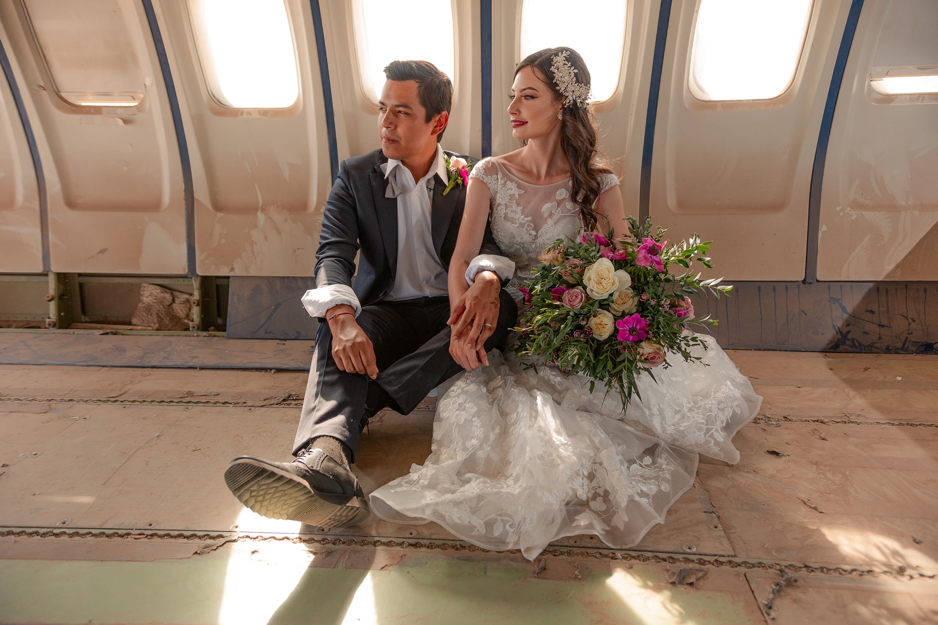 Laughing couple portrait on the runway