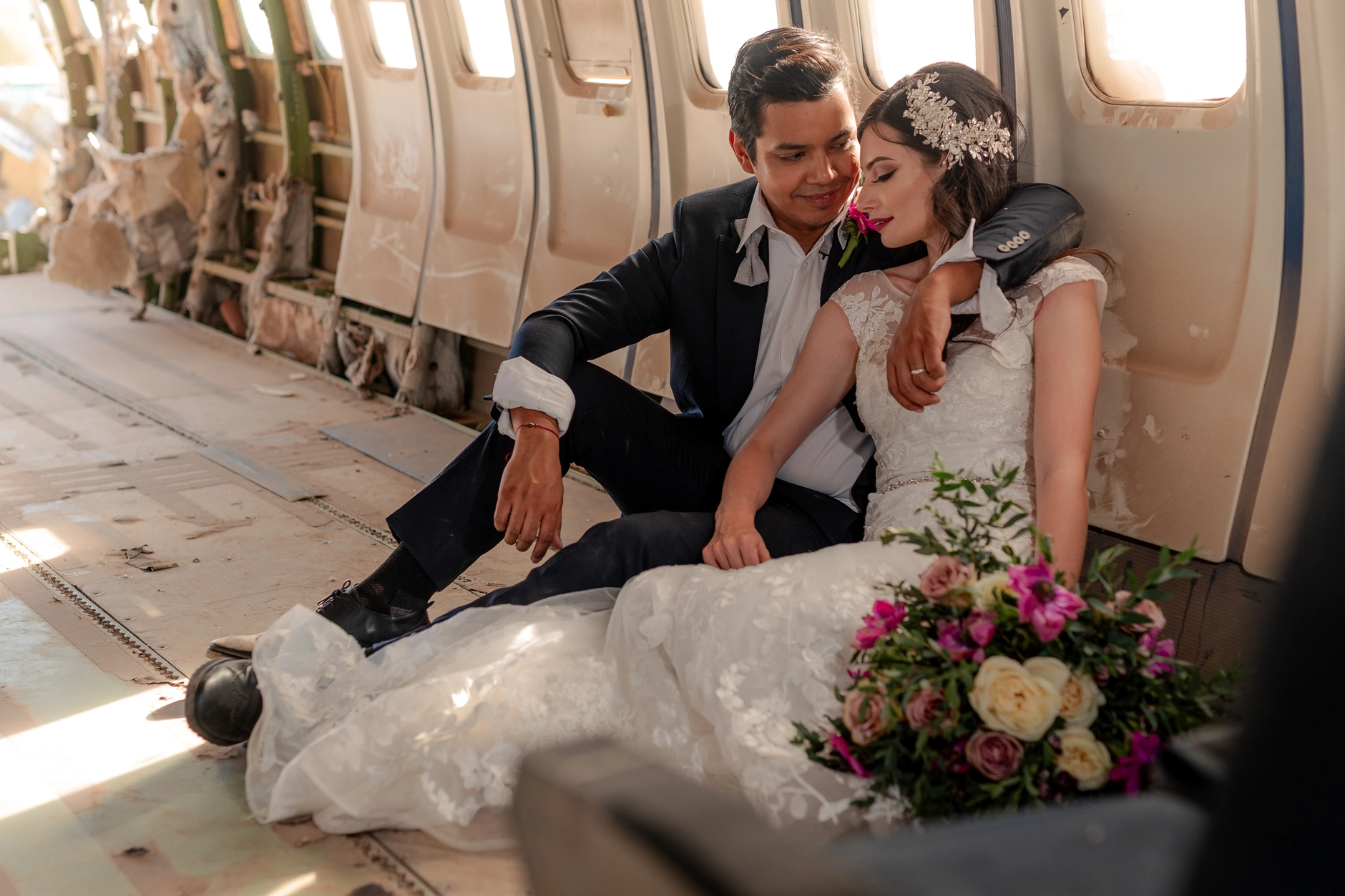 Intimate moment on the cabin floor