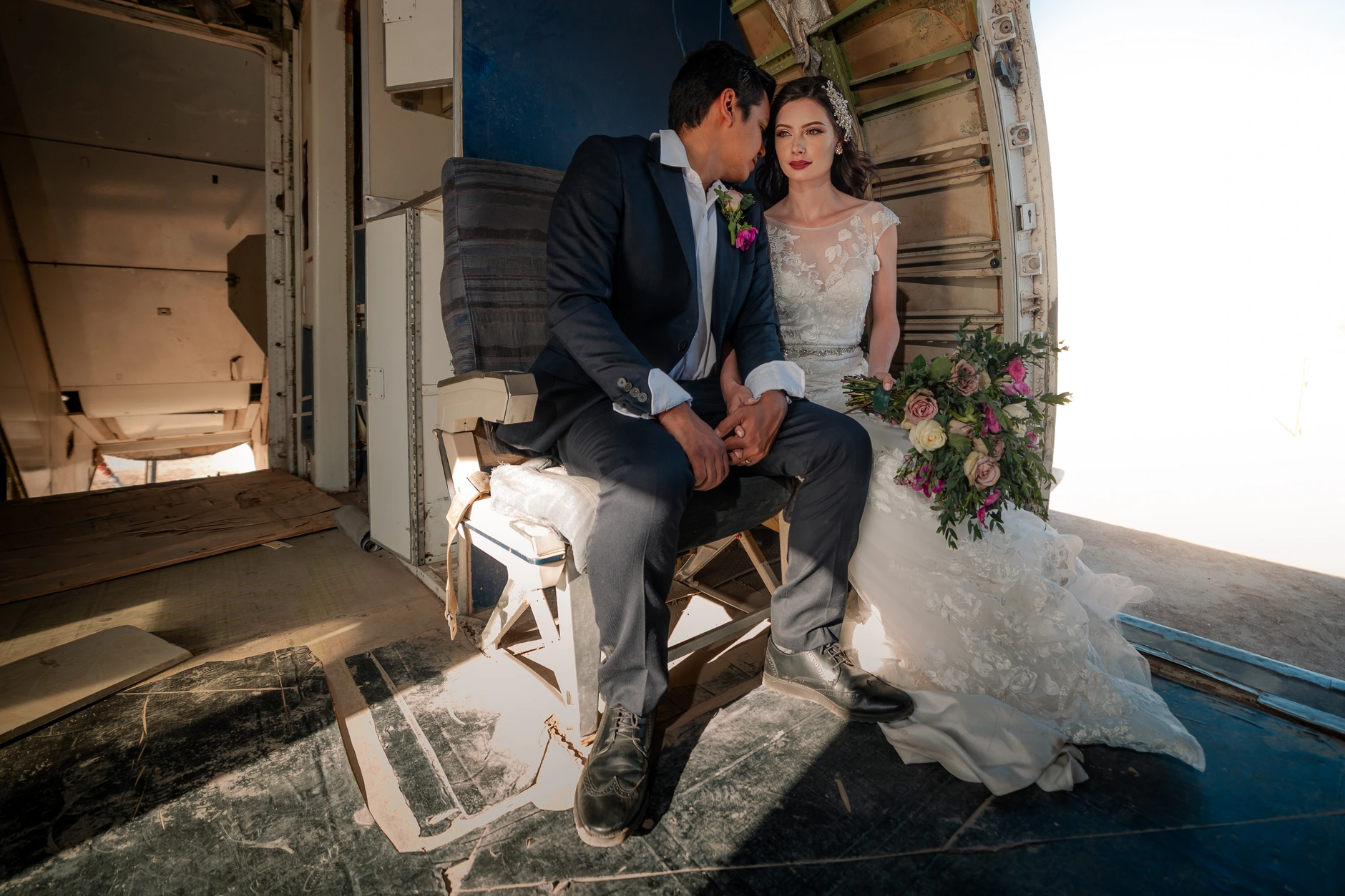 Couple in the vintage-style compartment