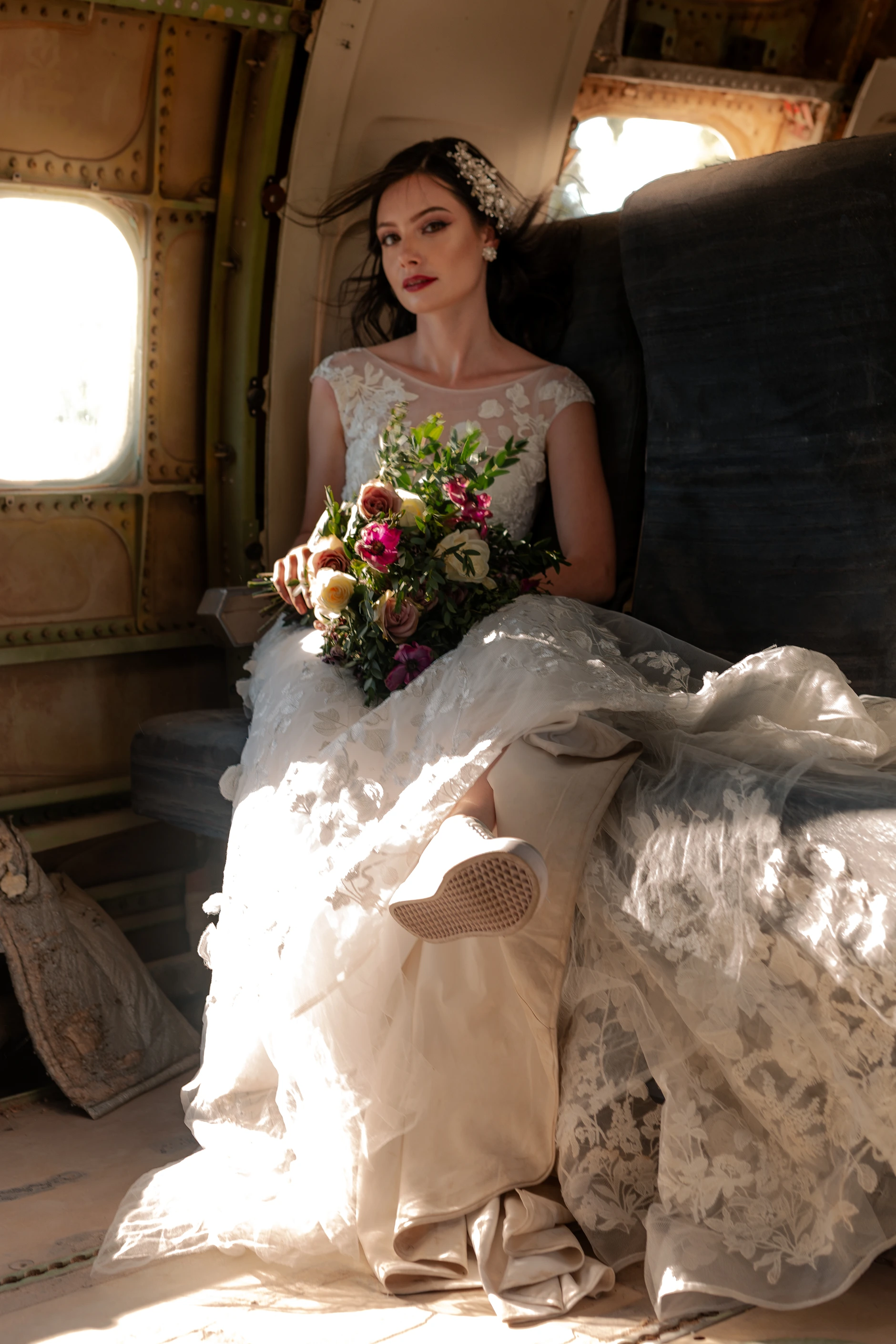 Bride portrait with dress spread out