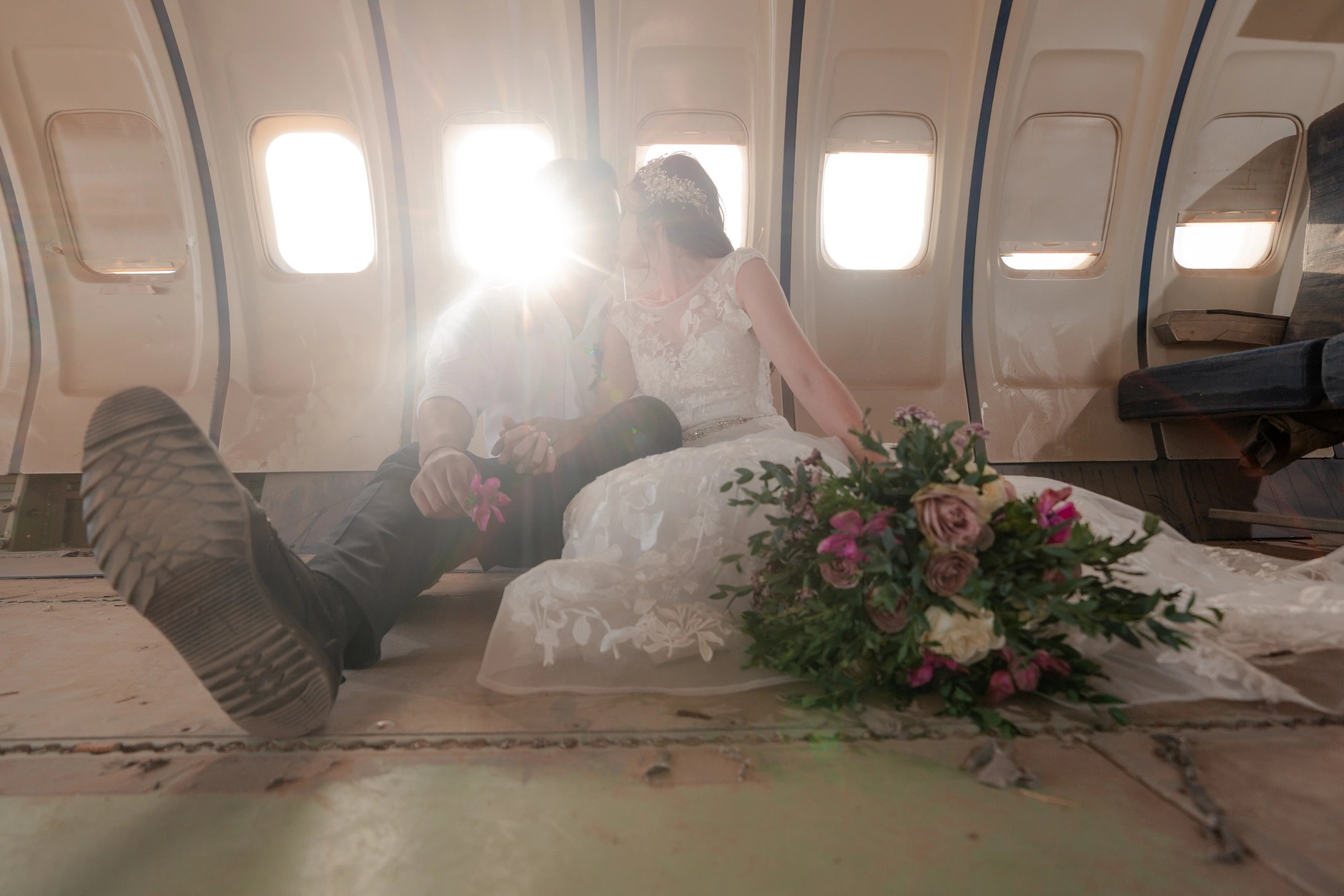 Relaxed together in the wide fuselage space