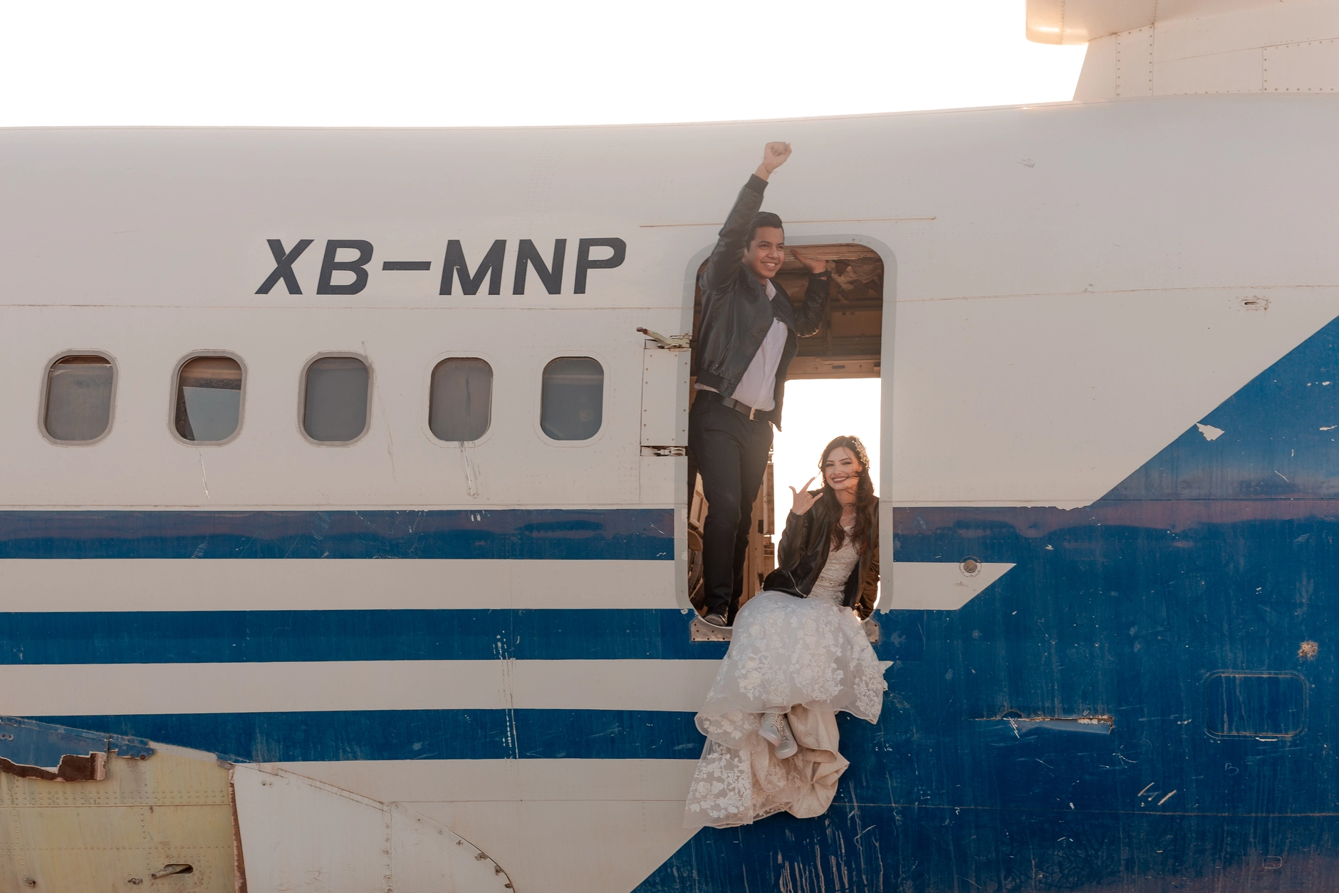 Bride at the cabin entrance