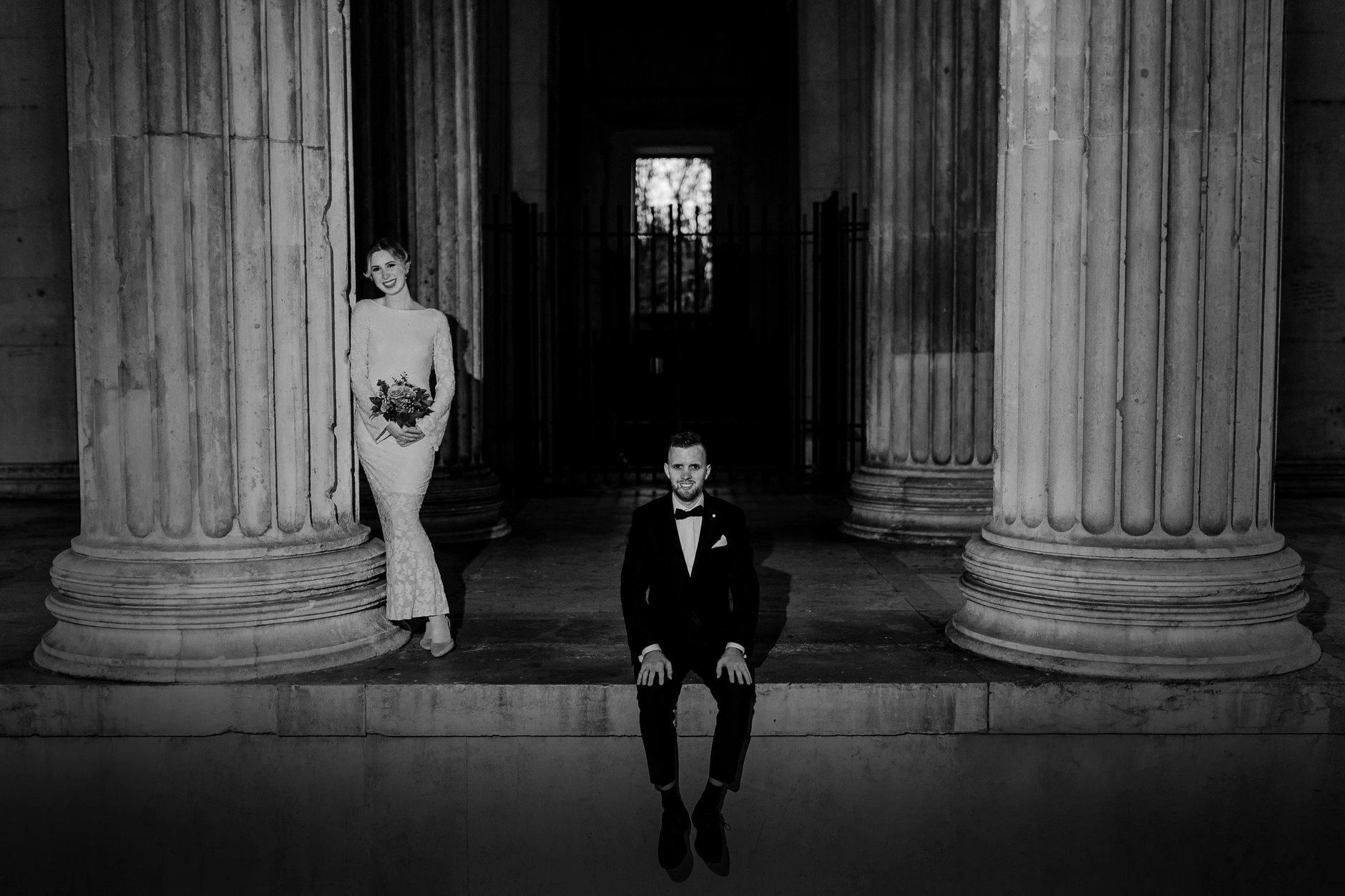 Bride walking toward the waiting groom