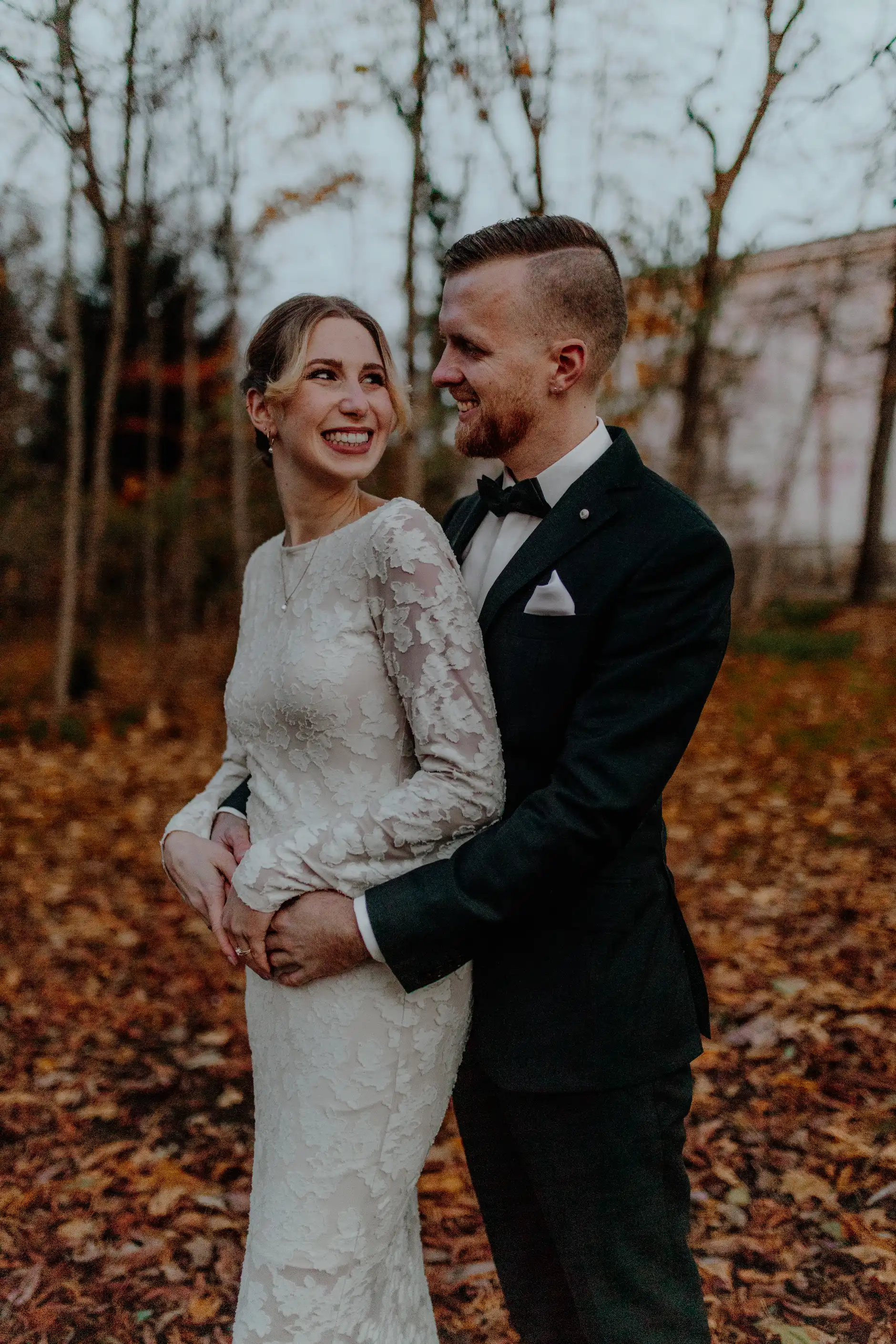 Couple walking away toward the open square