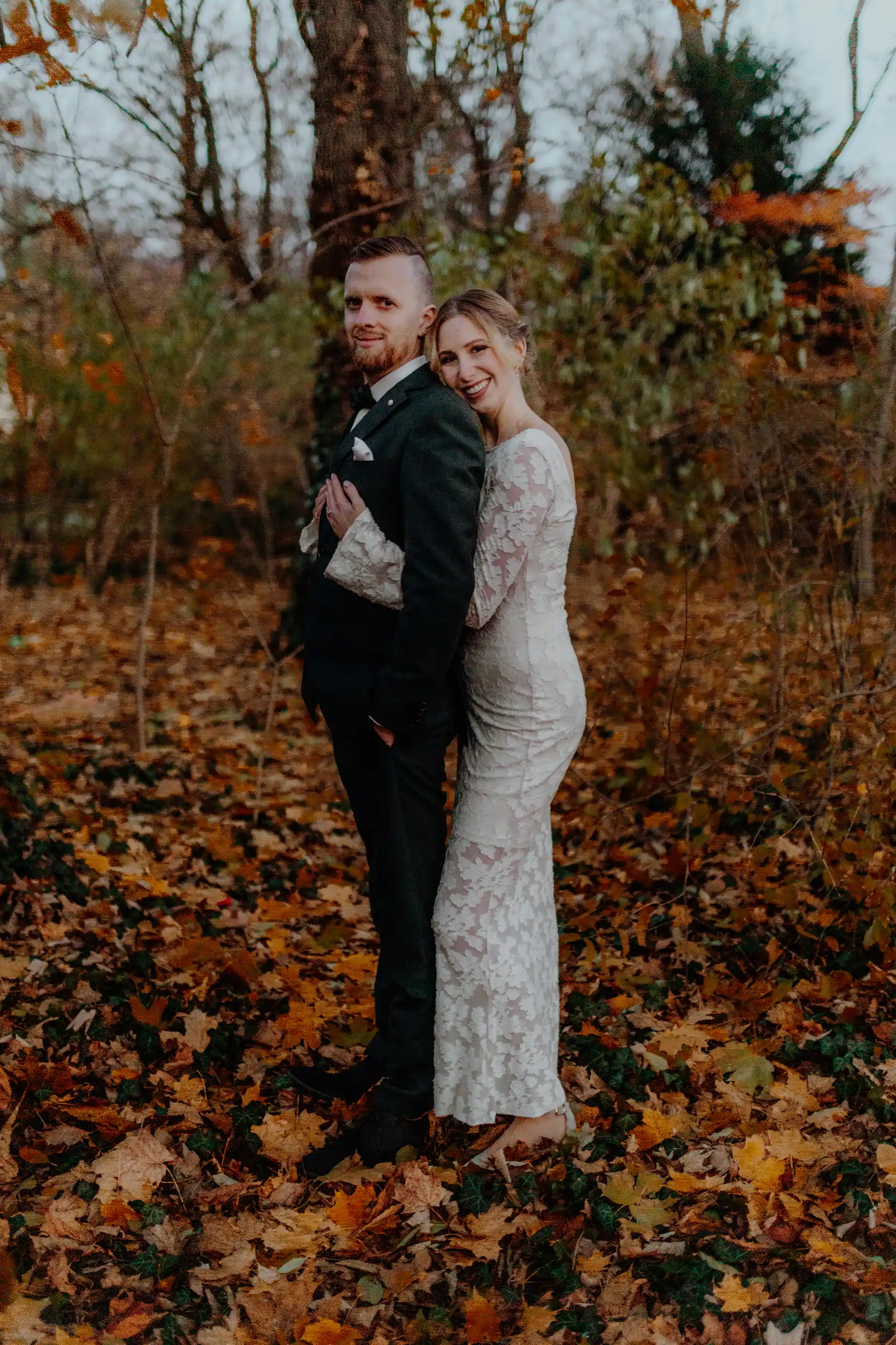 Soft portrait of the bride in dappled sunlight