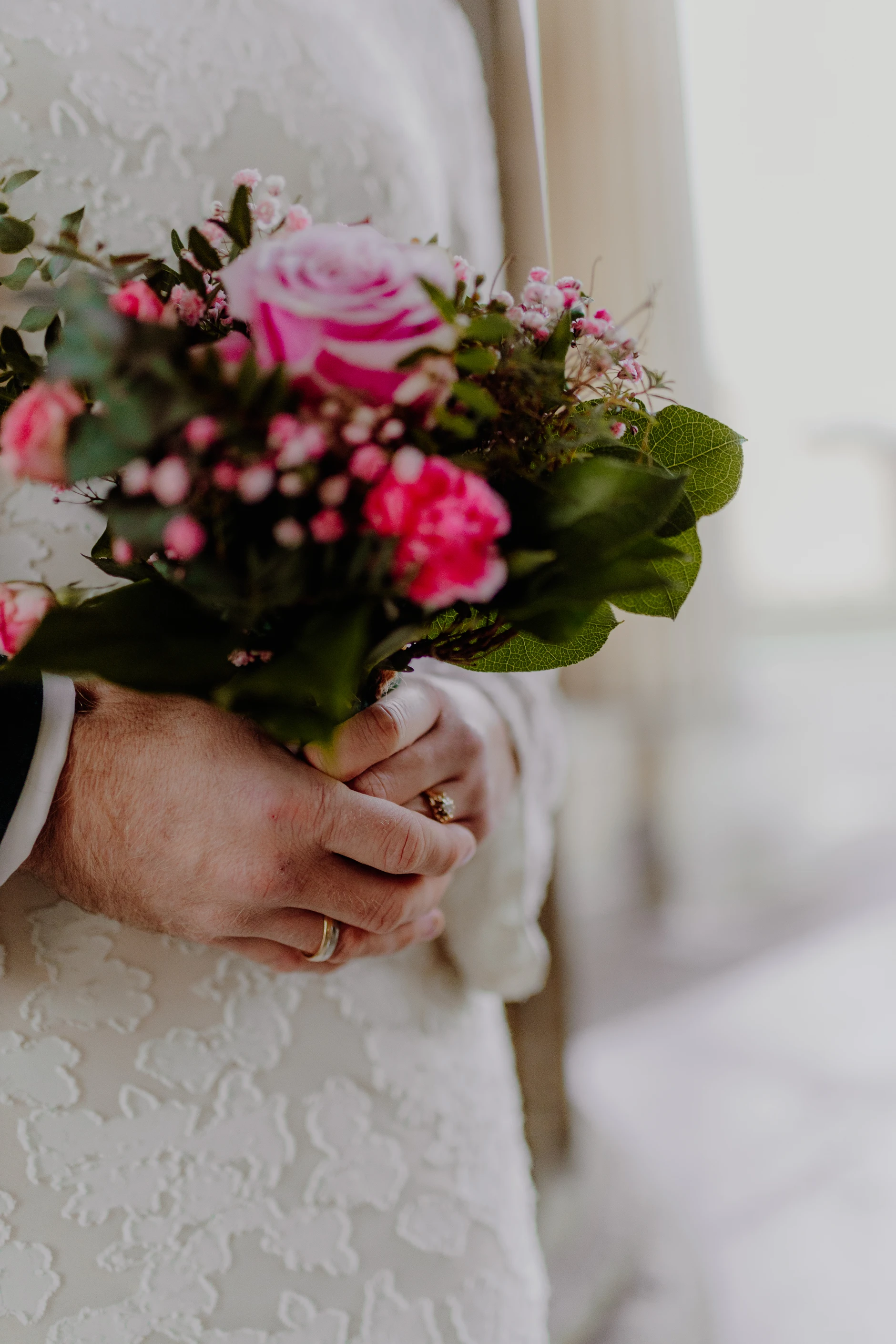 Close-up of the pink bridal bouquet