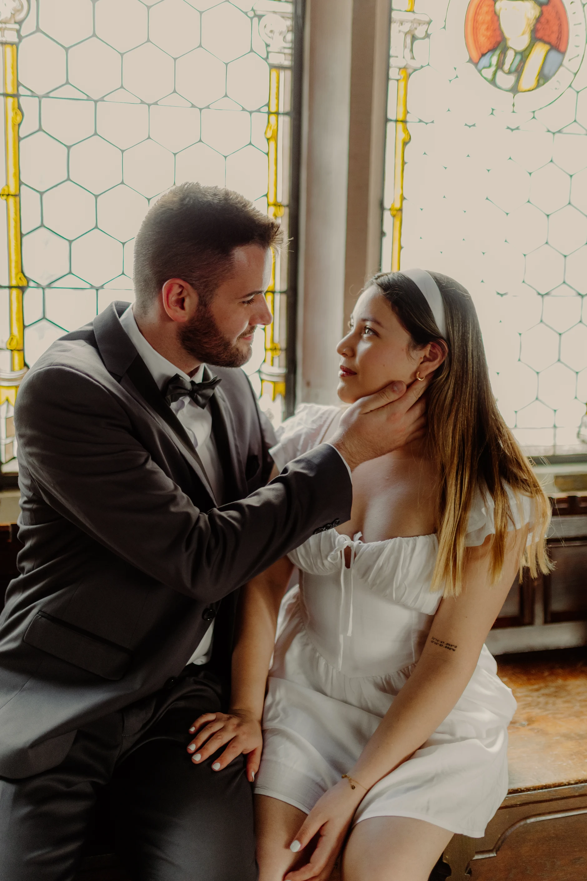 Couple smiling together in the corridor