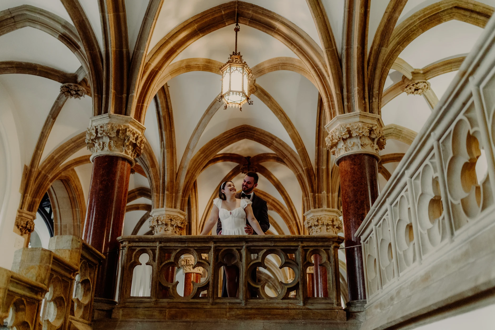 Wide view of Rathaus arches and patterned floor