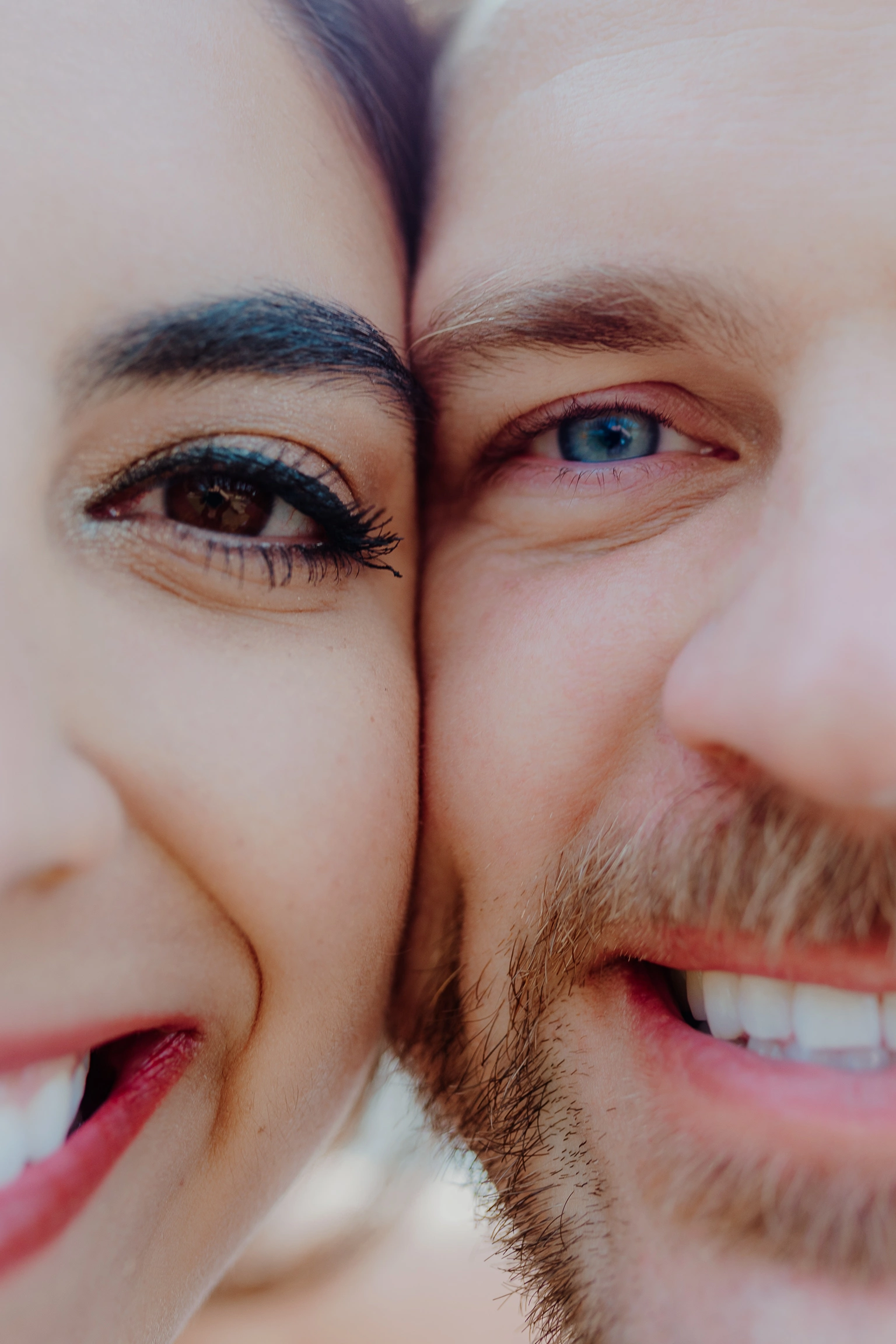Close-up detail of smiling faces during the session