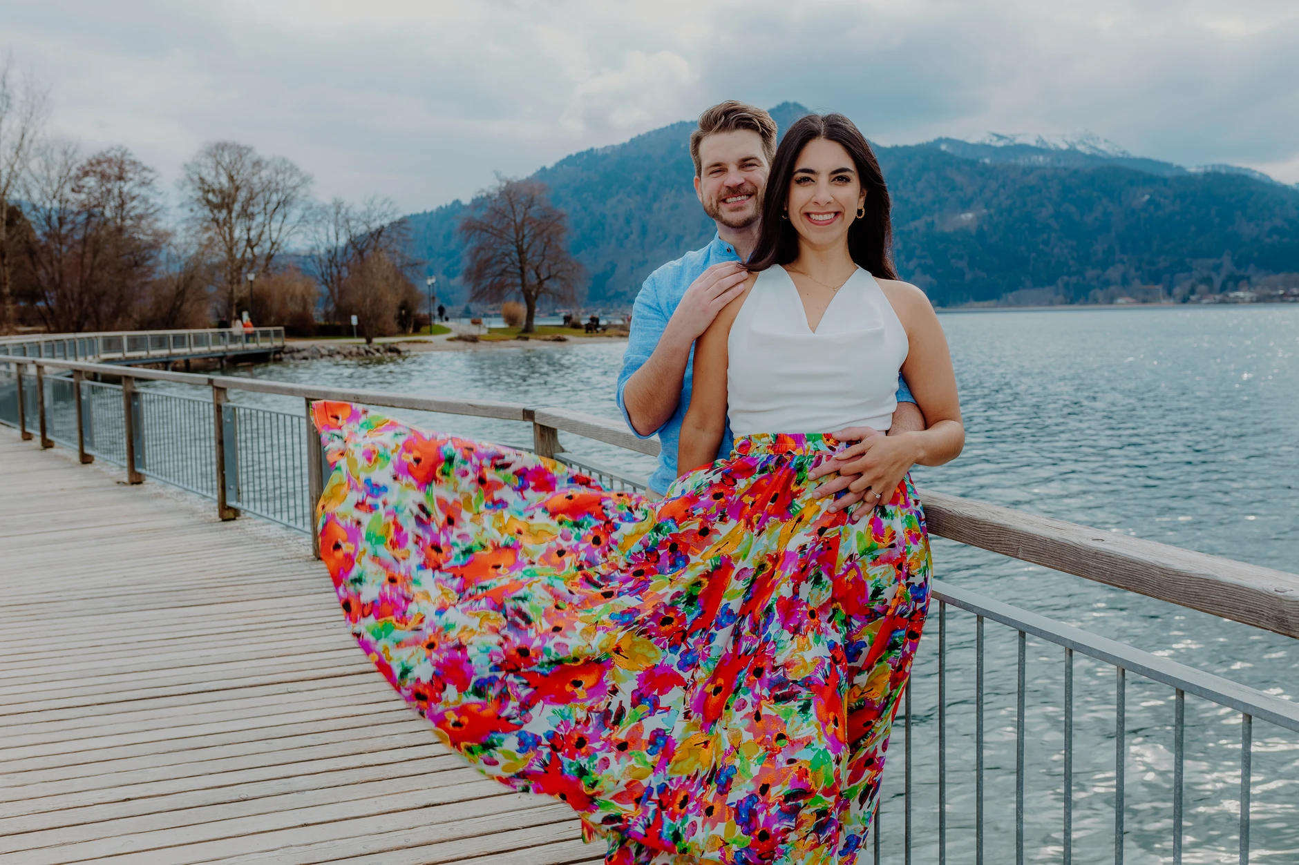 Bride portrait with mountains and lake in the background