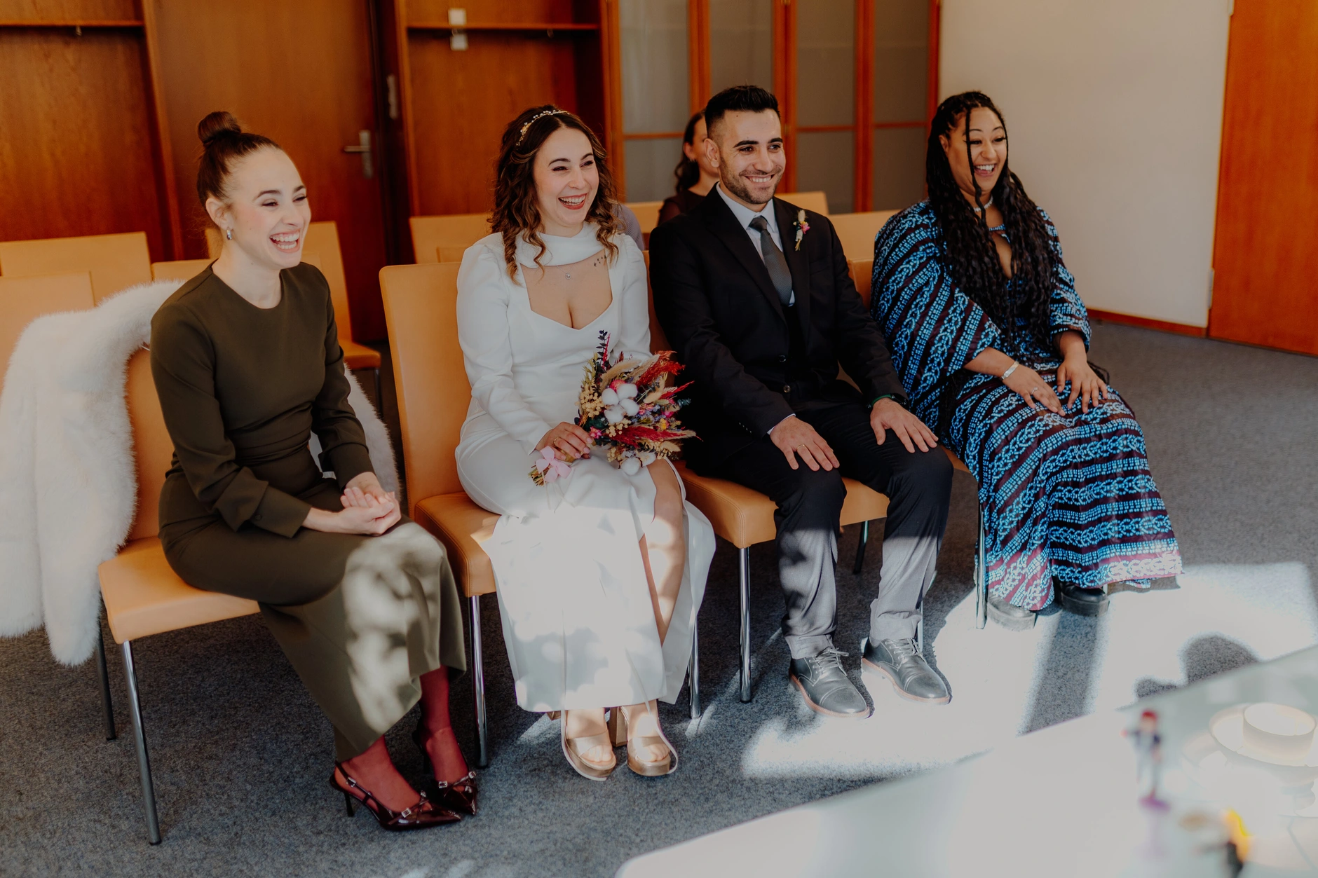 Africa and Yussuf, black-and-white bridal portrait with bouquet and veil