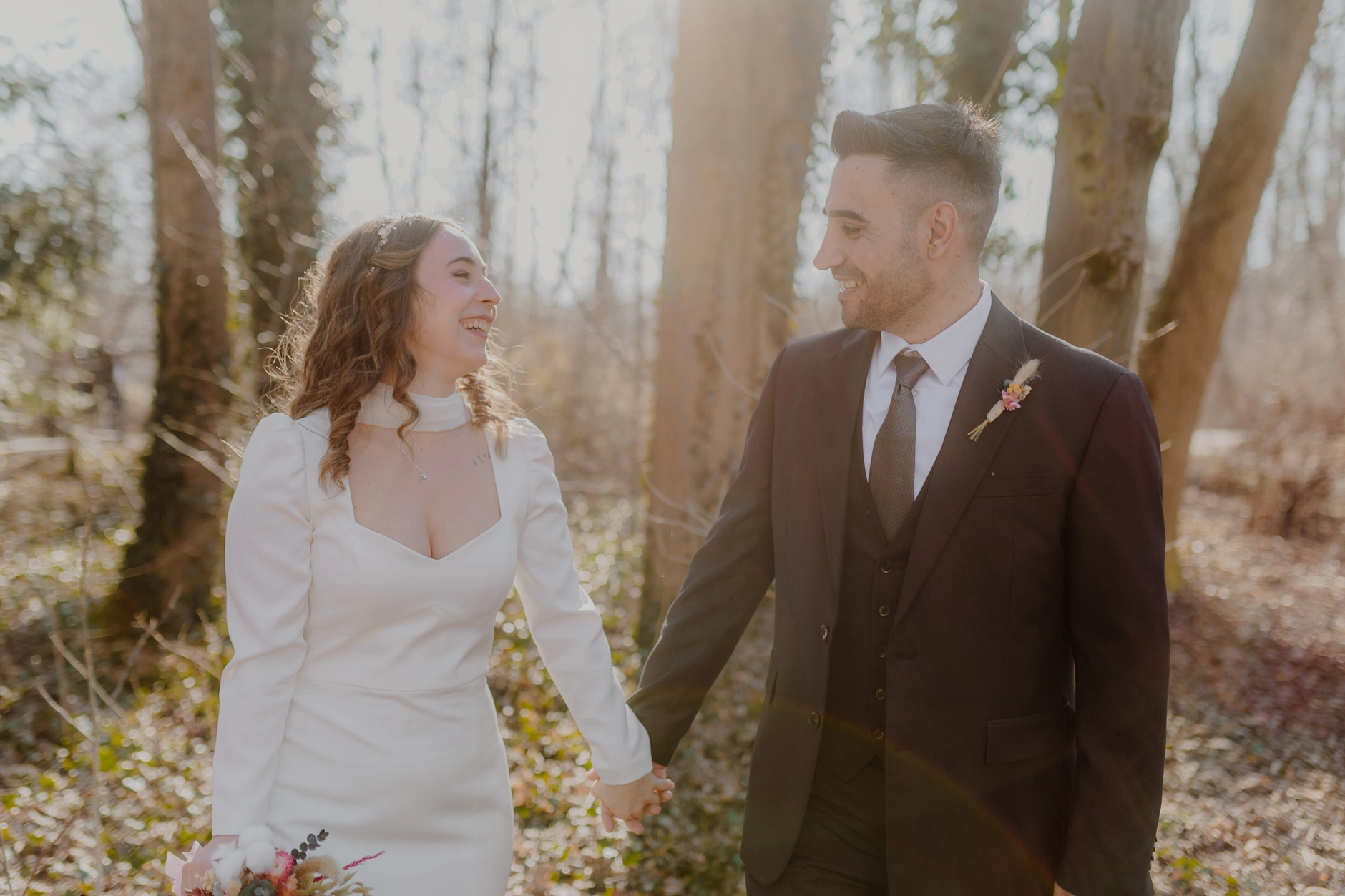 Africa and Yussuf walking outdoors in winter sunlight in Munich